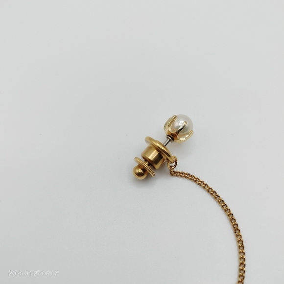 Vintage Golden Pearl Tie Tack 1960s Pin Men's Suit Formal Classic Luxury - Picture 4 of 7